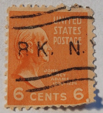 United States Postage Stamp ~ John Quincy Adams ~ 6₵ Red ~ Posted ~ c.1938 ~ N33