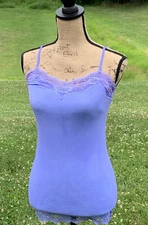 Women's S/M Active Basic Hand Dyed Blue Strappy Lace Nylon Camisole Layer Top