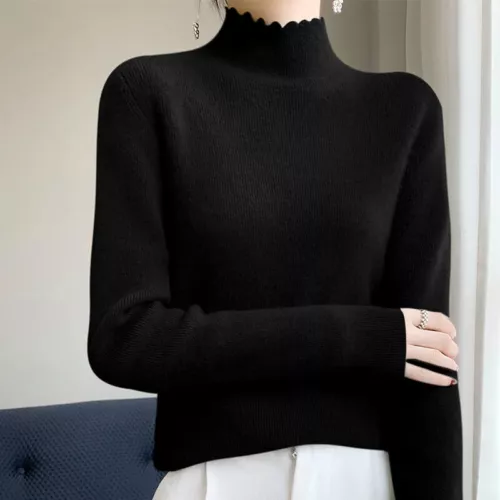 Autumn Winter Sweater Women Mock Neck Knitted Sweaters Cashmere Sweater - Picture 25 of 32