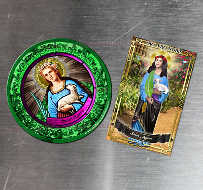 Saint Agnes patron of purity and chastity Stained Glass round 4 inch magnet