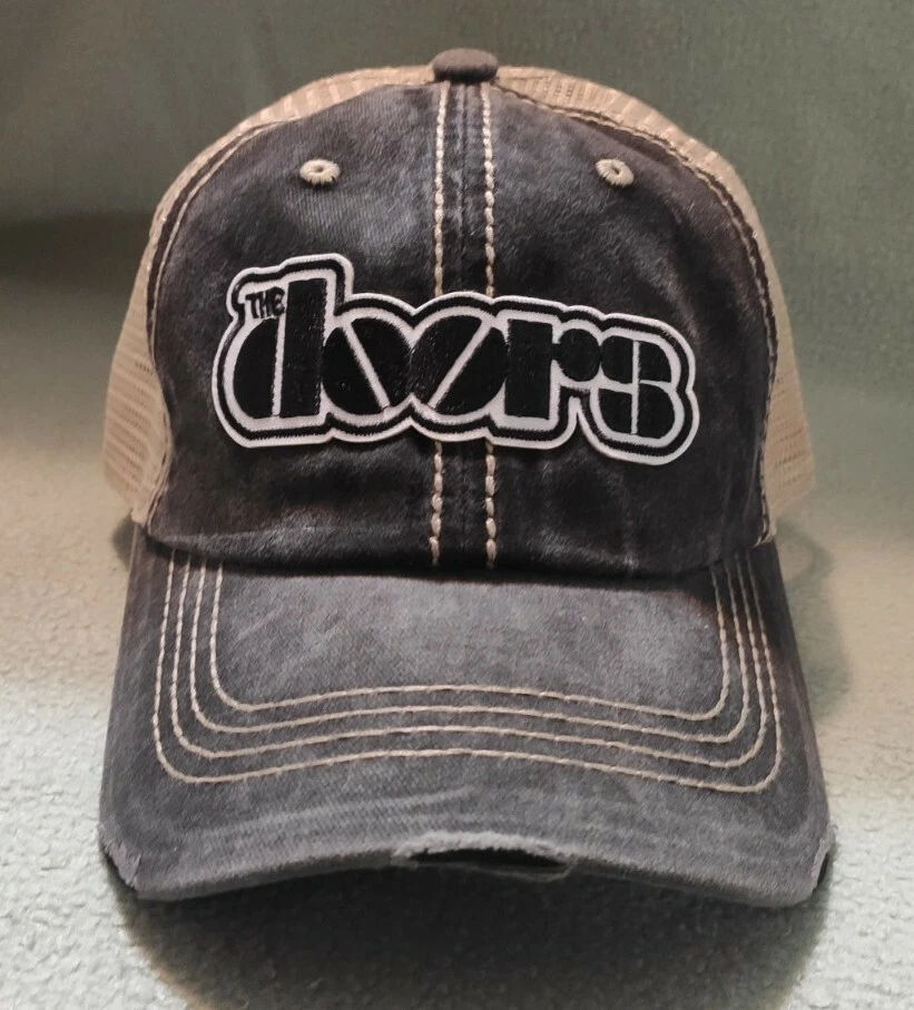 The Doors Trucker Hat Distressed Baseball Cap Black & Khaki Mesh The Doors HAT