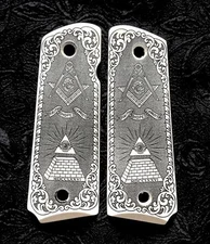 Colt 1911 custom ivory scrimshaw grips Masonic All Seeing Eye Free Mason Scroll