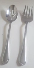 Oneida Stainless Flatware Plain Serving Fork & Slotted Spoon Set of 2