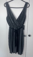 Express Womens Metallic V Neck Wrap Dress Size S Pleated Tie Sleeveless Gray NWT