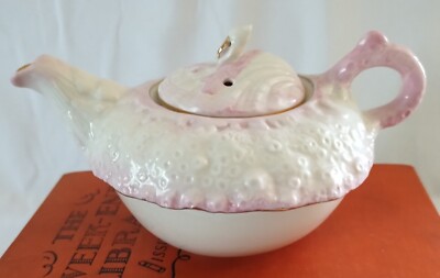 Belleek Neptune Pink and Cream Teapot with Gold Trim and Shell Lid, 8 Oz.