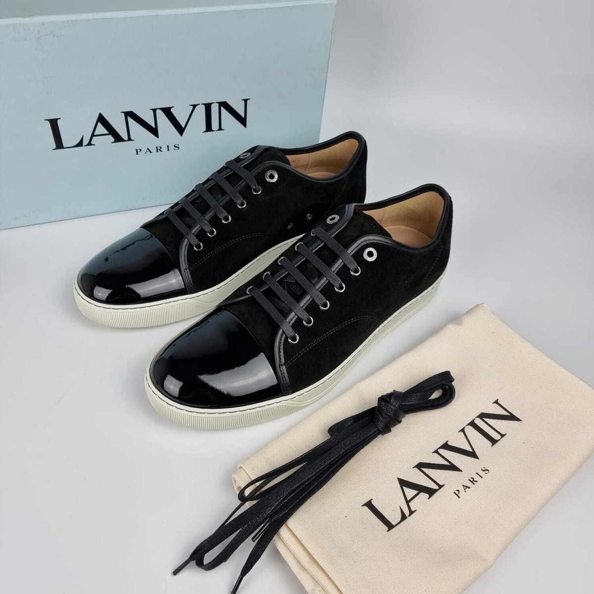 LANVIN DBB1 Leather And Suede Black Sneakers New | eBay