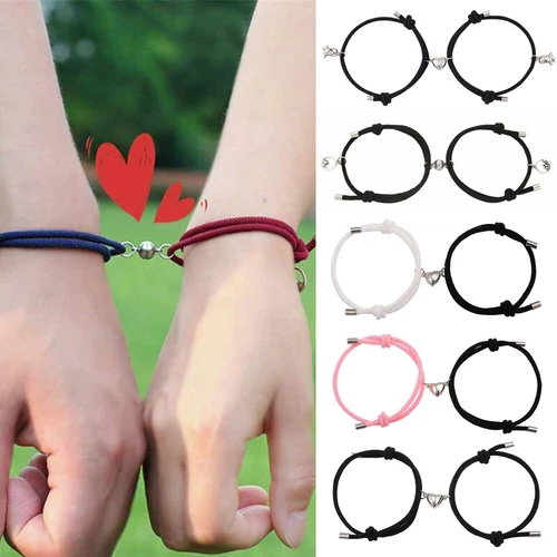2pcs Couple Matching Magnetic Heart Charm Bracelet Valentine Gift Friendship UK