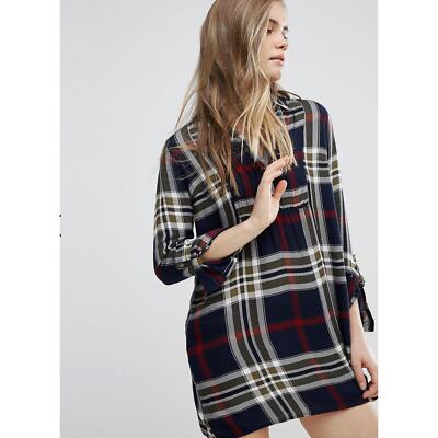 abercrombie flannel shirt dress Abercrombie & Fitch Shirt Dress Womens Small S Red White Plaid Flannel Button Up