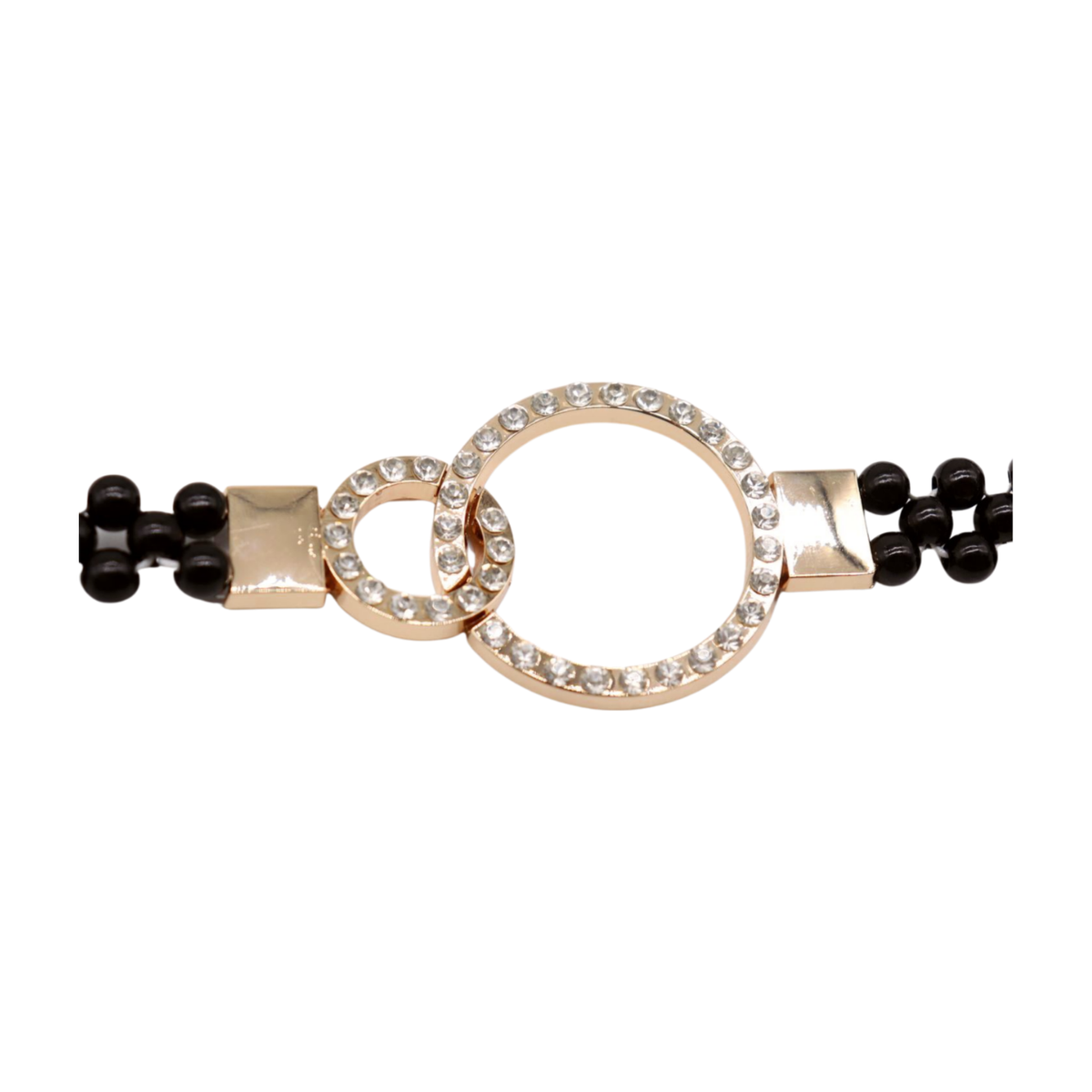 Women Black Beads Elastic Band Hip High Waist Belt Gold 