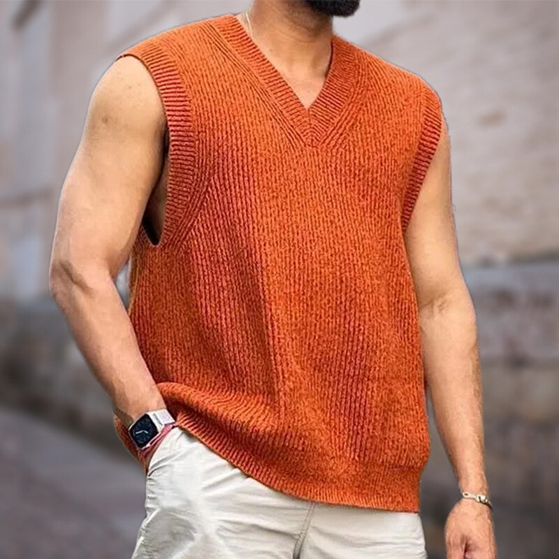 Men's Sweater Vest Fit Sleeveless V-neck Knit Pullover Tank Tops