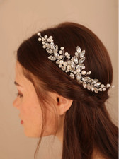 Pearl  crystal Silver Tiara Crystal Rhinestone Handmade Headpiece Bridal Comb