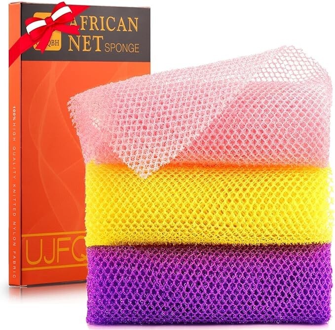 3 Pieces African Bath Sponge African Net Long Net Bath Sponge Exfoliating Shower