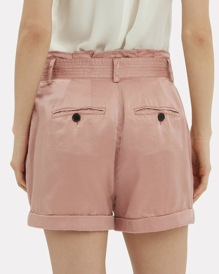 NUEVO A.L.C Mujeres US M Merrick Dusty Rose Bolsa de Papel Mezcla de Seda Pantalones Cortos Cintura Alta Foto 2 de 4