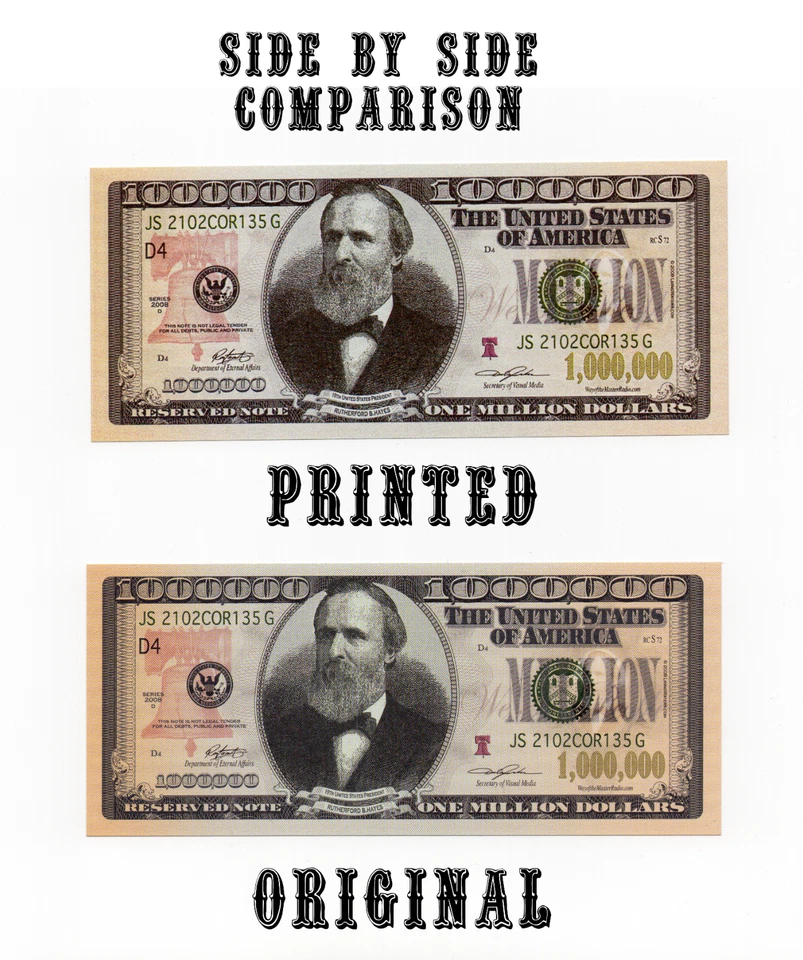 Vintage $1,000,000 One Million Dollars Rutherford B Hayes *NEW PRINTED NOVELTY* - Image 2 of 2