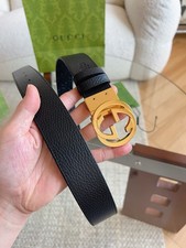 GG Men's Leather Belt GG Buckle Black Leather NEW