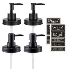 Regular Mouth Mason Jar Soap Dispenser Pumps  Lids 4 Pack Black Rust  Proof Farm