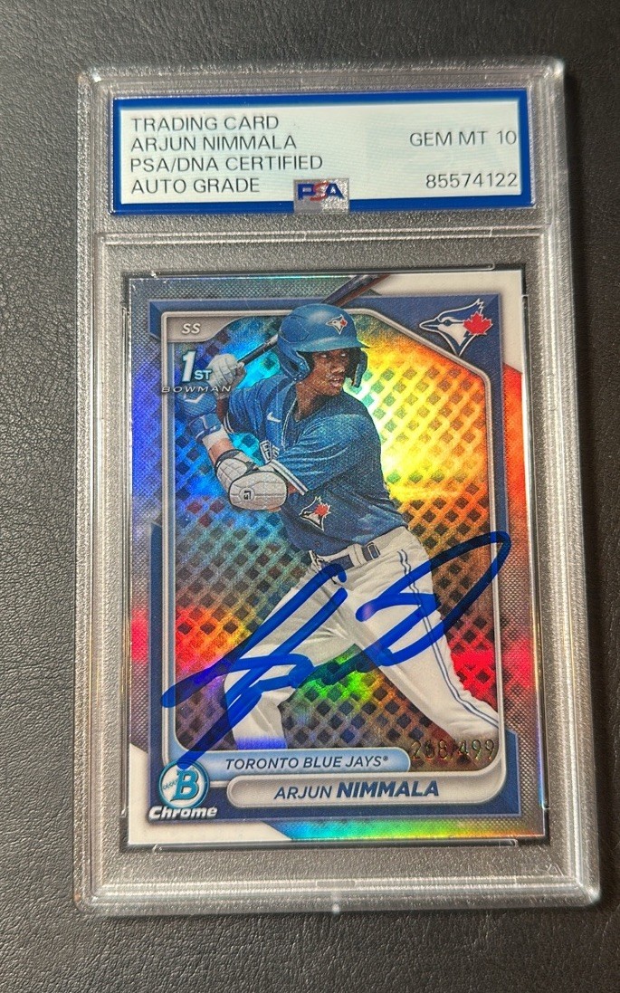 2024 Bowman Chrome Arjun Nimmala Refractor /499 PSA 10 Auto BCP-142 1st RC