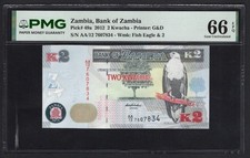 Zambia 2 Kwacha 2012 P49a Uncirculated Graded 66