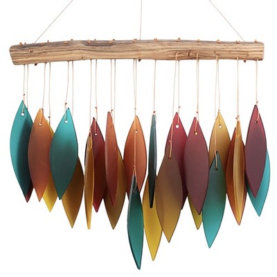 Blue Handworks Santa Fe Glass Chime, Sandblasted Glass and Found Wood Handcra...