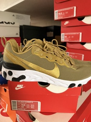 Nike React Element 55 Metallic Gold Running Shoes BQ6166-700 Men's Sz 10.5 US
