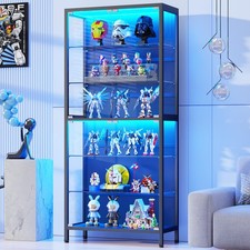 71 Glass Display Case with Removable Shelves, 6-Tier Curio Cabinet with Lights