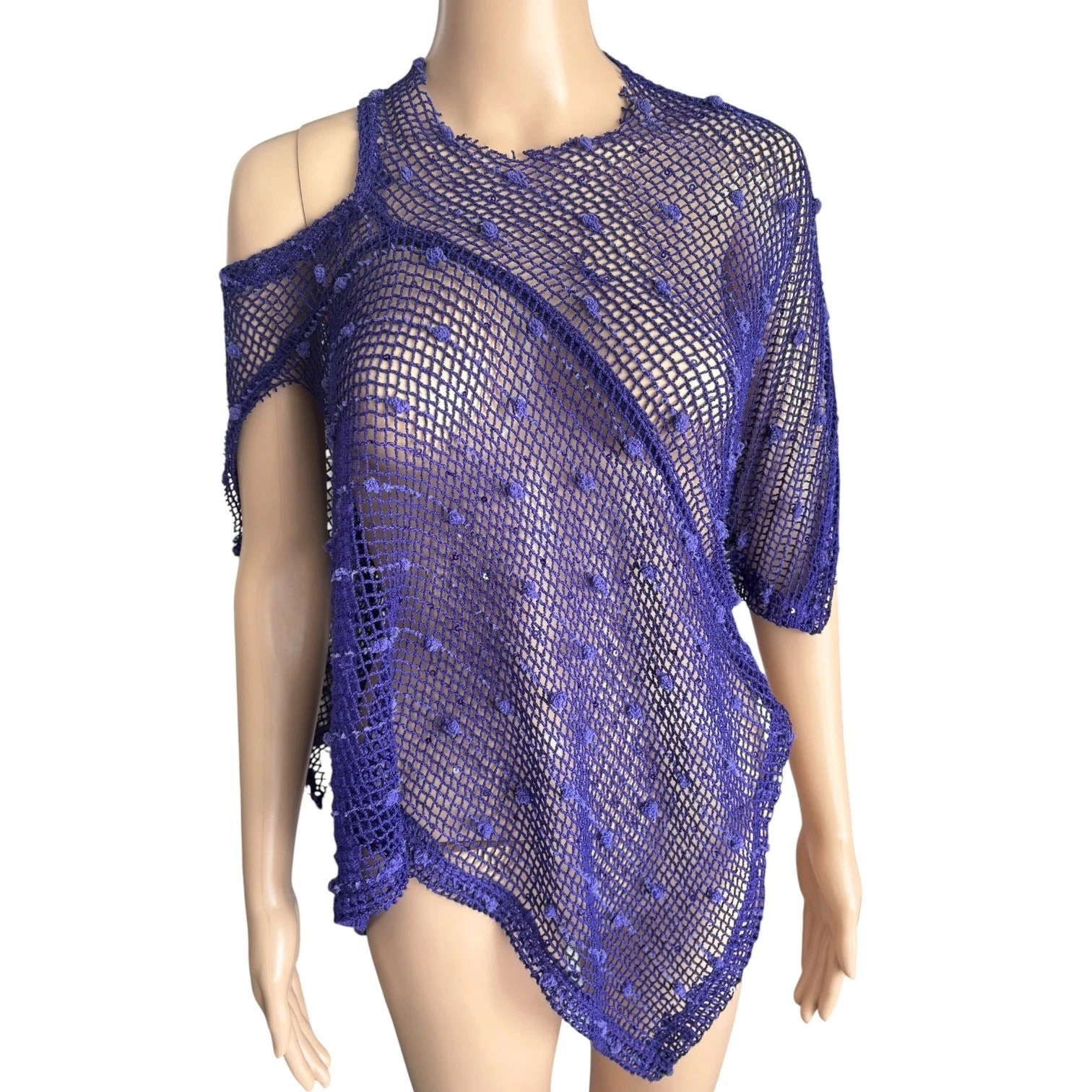 Handmade Artsy Sequins Sheer Mesh Festival Top Fairy Grunge Open Back Poncho S