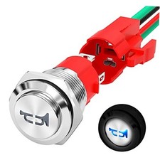 Horn Button 12V 20A Heavy Duty 16MM Metal Horn Switch Speaker Blue LED Silver