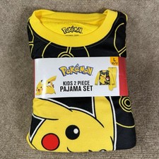 Pokemon Boys L 10/12 PJs Yellow Pikachu Pajamas Shirt  Fleece Sleep Pants Set
