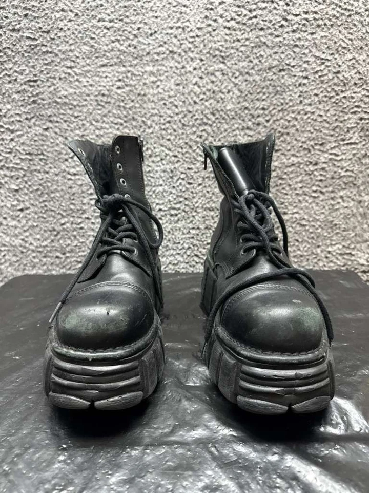 New Rock M-Newmili083-S37 Lace-Up Platform Boots Black Womens Size 42 EU - Image 2 of 4