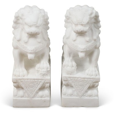 US SELLER - 12in Grand Imperial White Marble Chinese Foo Dogs Statues