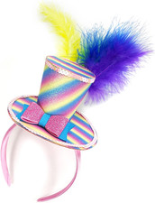 Mini Top Hat Headband with Multicolor Feathers Fascinator for Women Lady Easter