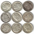 Lot of (9) Roosevelt Dimes 90% Silver Dates 50's & 60's   [56]