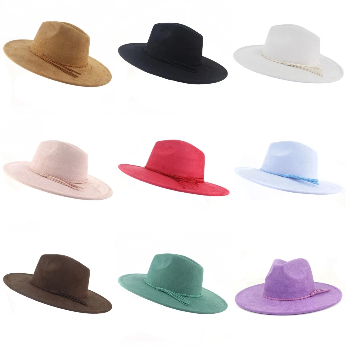 Faux Suede Top Hat 10cm Brim Fedora Hat Men Women Autumn Winter Felt Jazz Hats