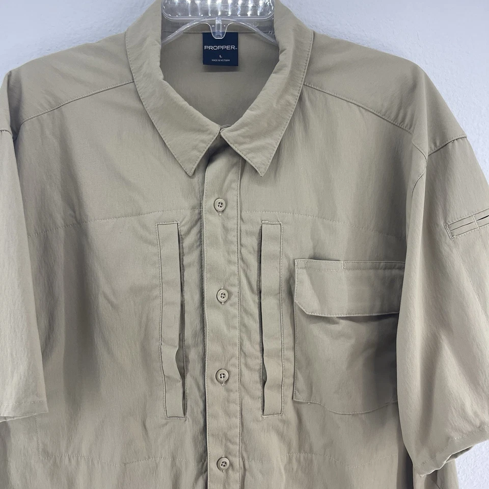 Camisa táctica Propper para hombre L caqui SS safari viaje caminata carga utilitaria Foto 2 de 4