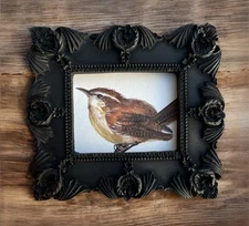 Carolina Wren watercolor mini print of original painting in vintage style frame