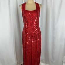 Adrianna Papell Evening Size 12 Red Sequin Maxi Gown T Back Formal Dress