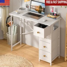 Small Home Office Writing Desk with 4 Fabric Drawers 35.4 Inch Computer Desk