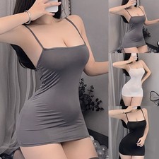 6 Women Sheer Bodycon Nightgown Short Dress Sleepwear Black/Grey/White
