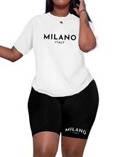 Womens 2 Piece Short Sets Summer Outfits Graphic Short Sleeve Top Biker Short...