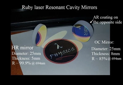 LAMBDA PHYSICS Ruby Laser Resonant Cavity Mirrors HR [R~99.9% - Φ25×5mm] + OC [R~85% - Φ25×8mm]