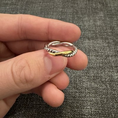 David Yurman 925 Silver 585 14k Gold Crossover Two-Row 7.5mm Size