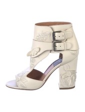 New Laurence Dacade Leather Gladiator Lace Trim Embellishm. White Floral 38 Us 7