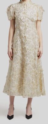 $4590 Erdem Women's White Sequin Floral-Applique Organza Midi
