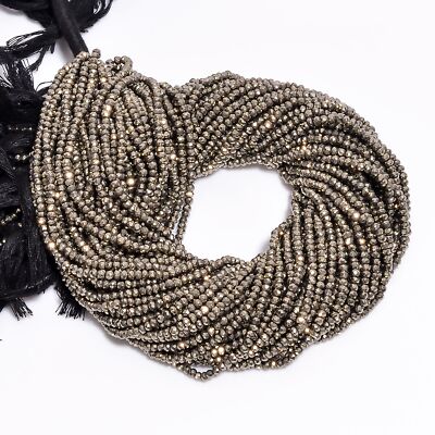 Natural Pyrite Gemstone Rondelle Shape Faceted Beads 3X3 mm Strand 13'' GB-276