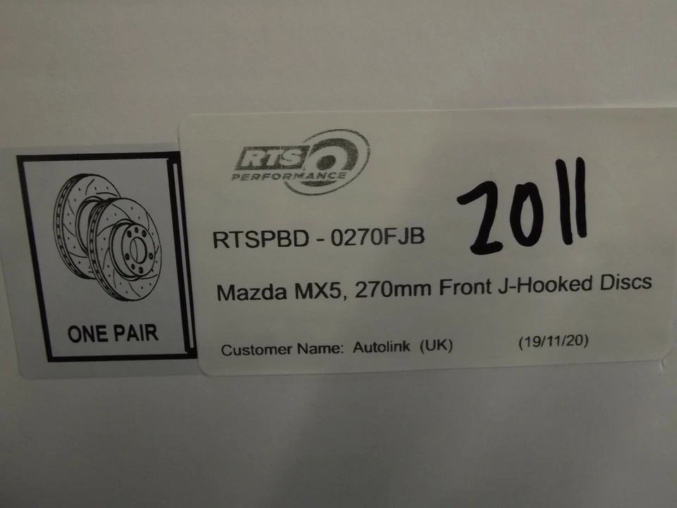 Front brake discs, Mazda MX-5, MX5 1.8 mk2.5 Sport, 2 disc set, 270mm grooved - Image 2 of 2