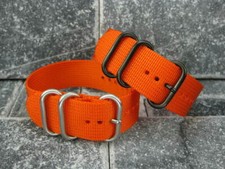 22mm Germany Ballistic Nylon Diver Strap 3 Rings Wrap Around Orange Watch Band M