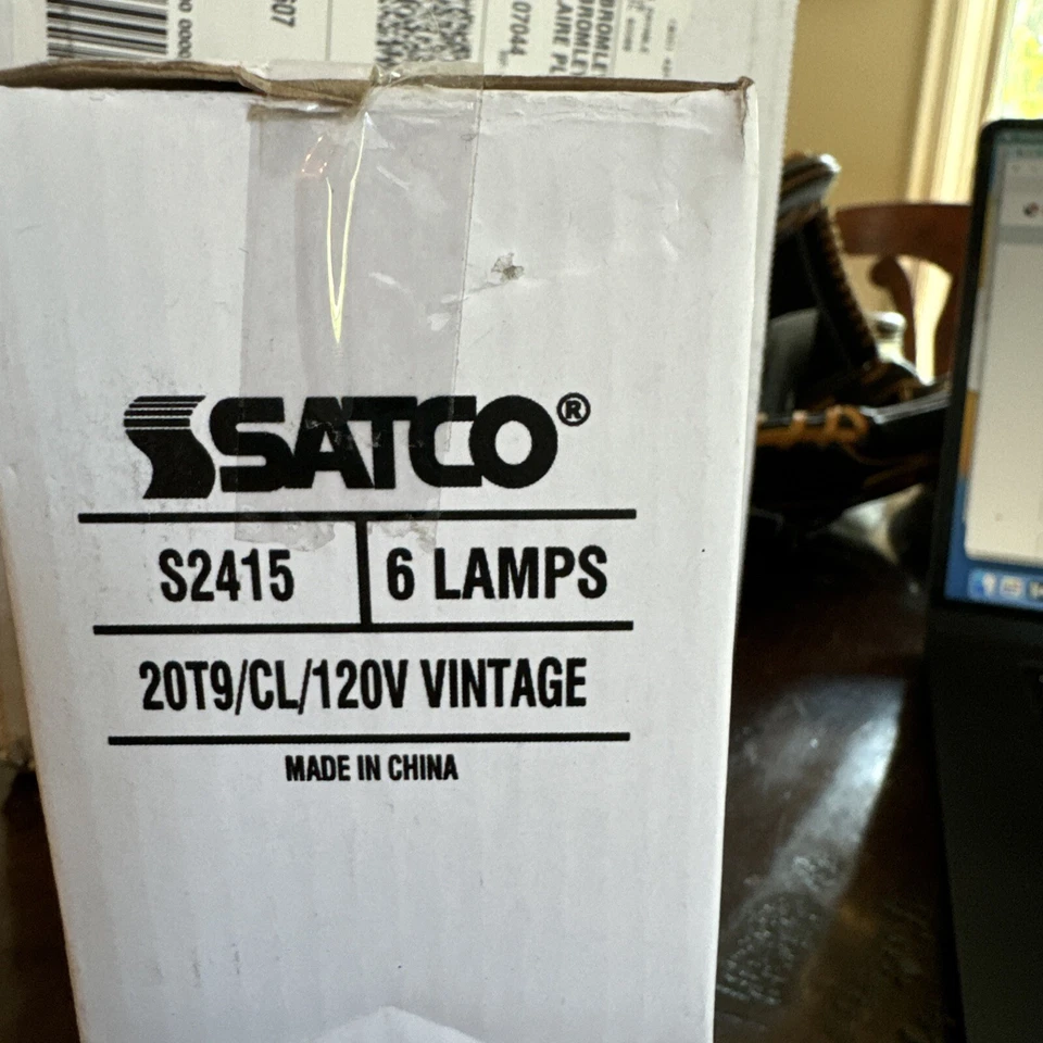TEN Satco S2415 20W 120V Vintage Filament Clear Tubular Bulb T9 Medium E26 Base - Image 2 of 3