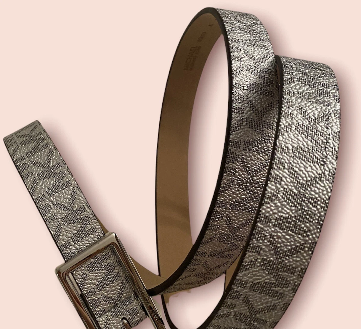 New MICHAEL KORS MK Logo SILVER Skinny Belt Rectangle Buckle Size