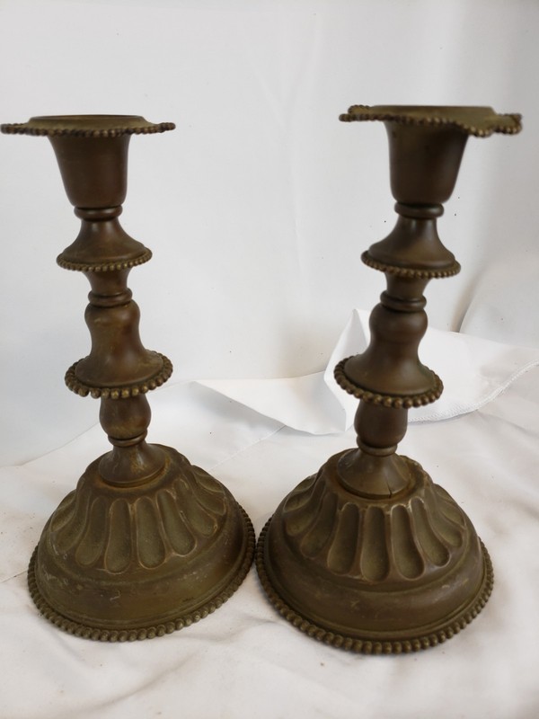 Pair of antique candleholders ca. 1900, minor damage, weighted, 9"
