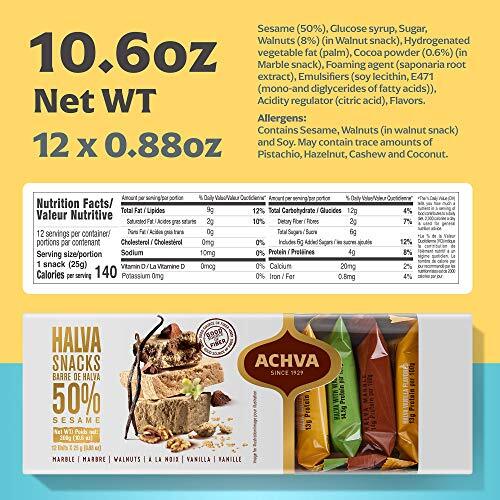 Variety Pack of Halvah Marble Vanilla and Walnut Israel Candy Bars